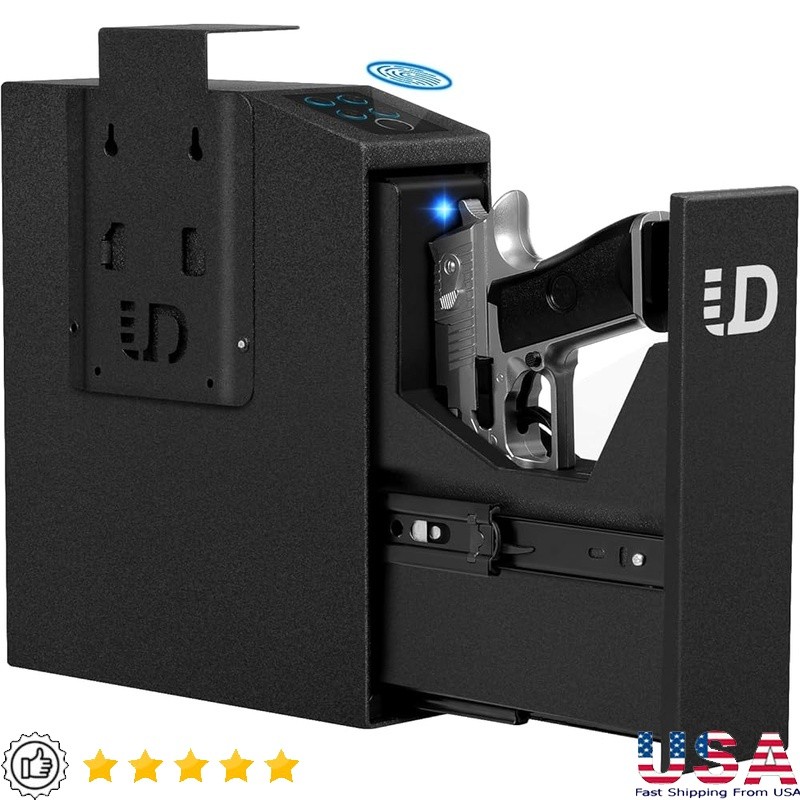 3-in-1 Biometric Handgun Safe Fingerprint Code Key Silent Mountable Security Box