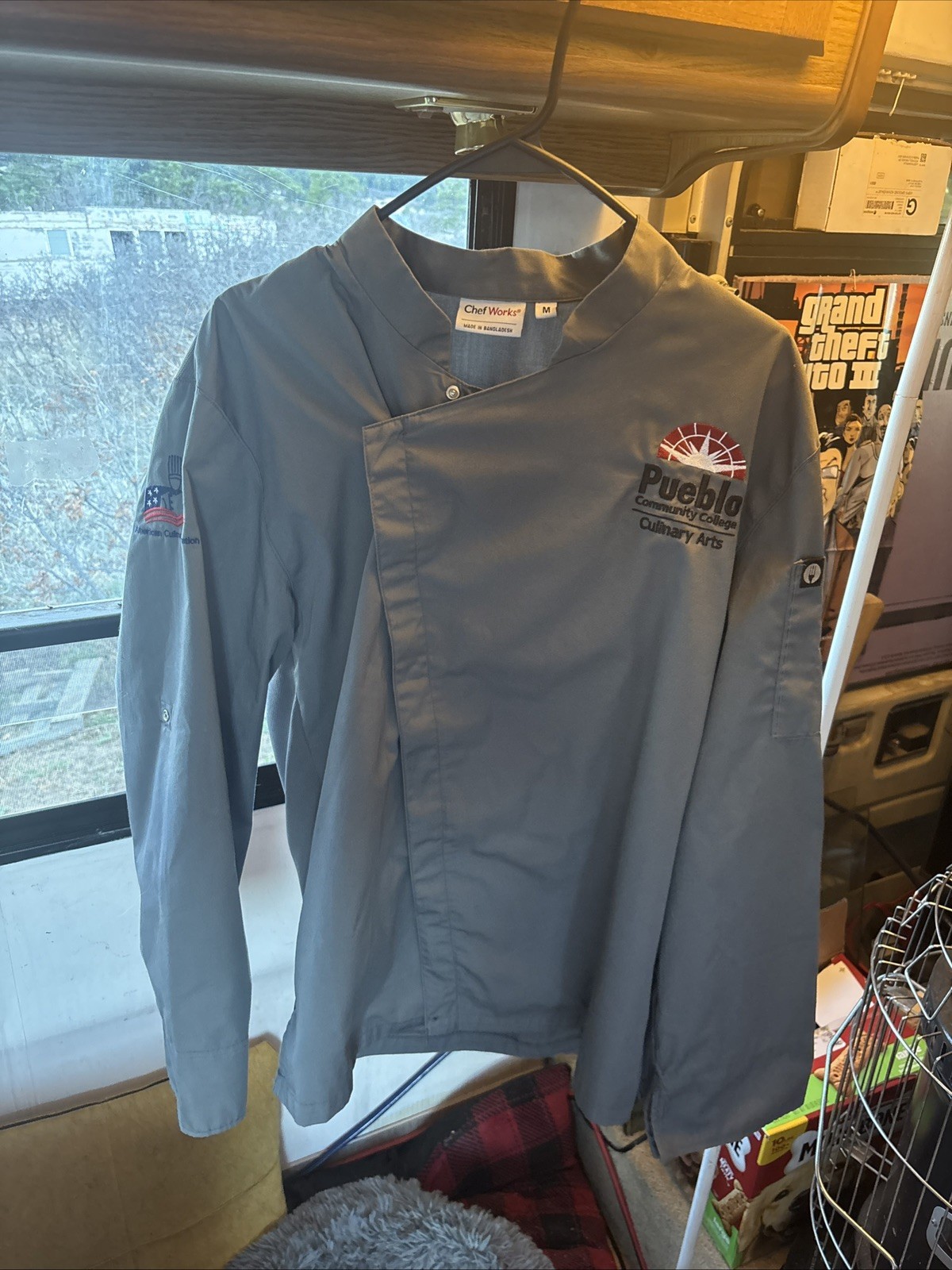 Chef Works Unisex Hartford Chef Coat Cook Shirt Gray Roll Tab Sleeves Vented M