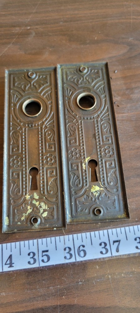 Vintage Brass Door Knob Set-Knobs, Back Plates, Mortise Lock No Key