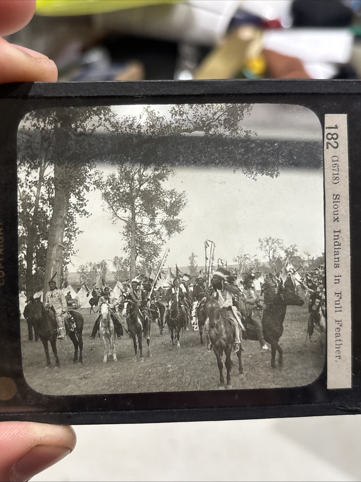 c1900 Sioux Indians Full Feather Nebraska Magic Lantern Glass Slide Keystone