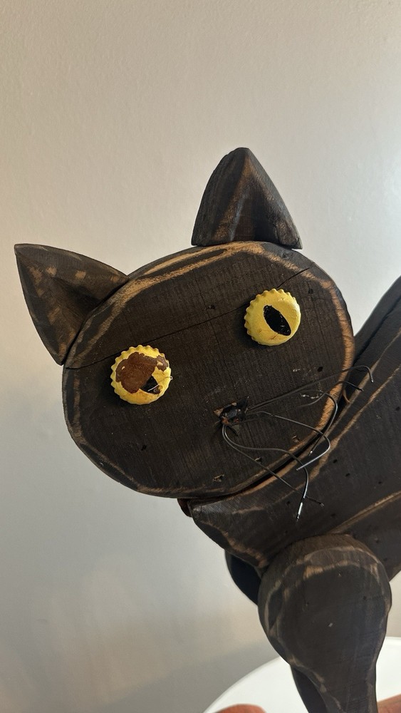 Vintage Folk Art Black Cat Pull Toy