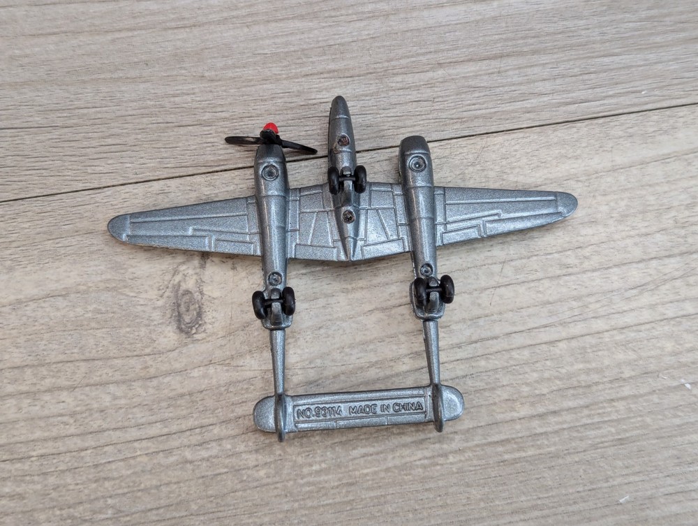 Lockheed P-38 Lightning Diecast Airplane 93114 4" Wingspan Missing Propeller