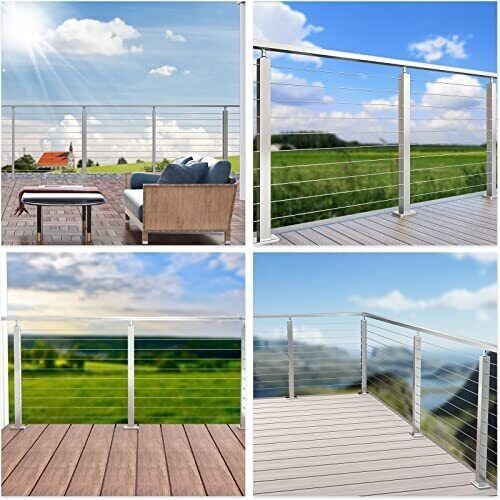 Muzata Level drilled Cable Railing Post 36"x2"x2" Adjustable Top Level Line P...