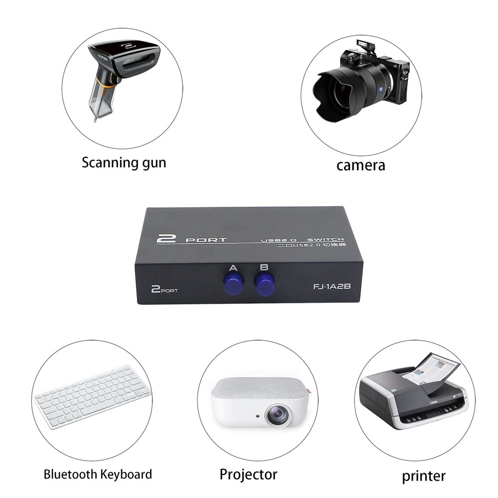 Printer Sharing Adapter, 2-Port USB 2.0 Switch for Sharing USB Devices Betwee...