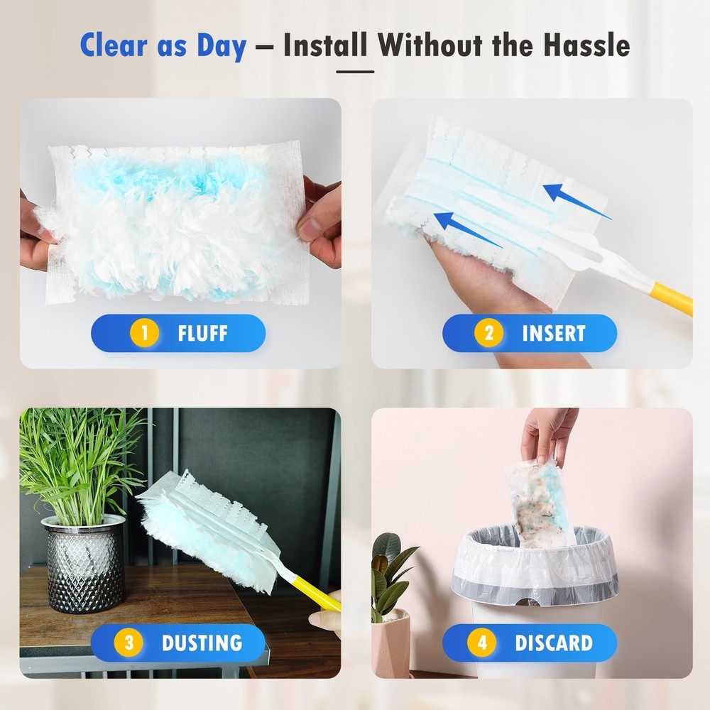 50 Count 180° Multi-Surface Feather Duster Refills Compatible with Swiffer