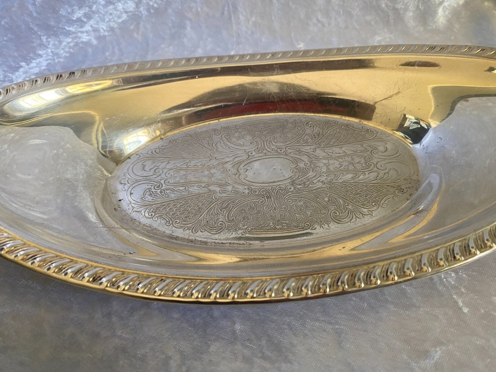 Crosby Silver Plated Oval Bread Tray Etched Pattern 12 1/2"