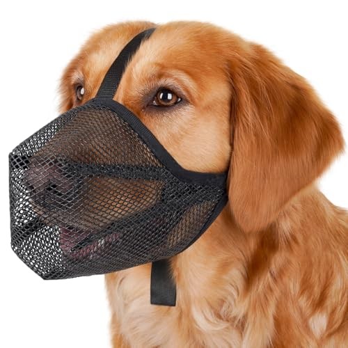 Dog Muzzle, Soft Mesh Muzzle for Small Medium M [Snout Cir: 9¾"-10¾"] Black
