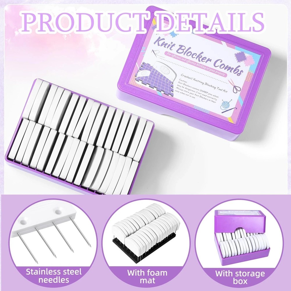 32 Pcs Blocking Combs, Knit Blockers Combs for Blocking, Blocking Pins for Kn...