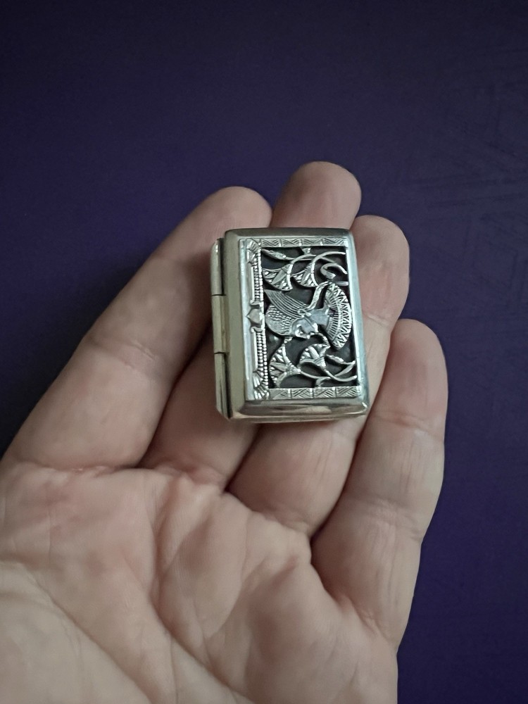 Superb Solid Silver Egyptian Revival Pill / Snuff Box Pharaoh