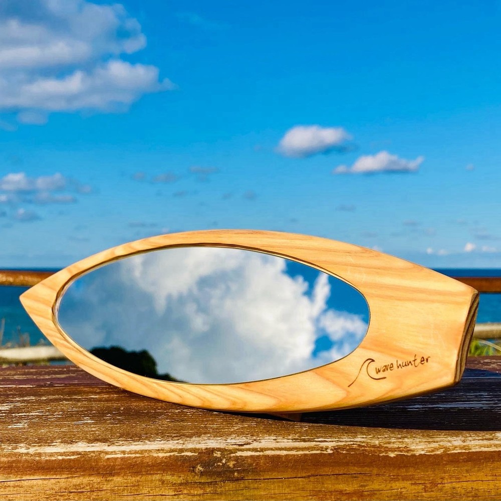 Surfboard-shaped rearview mirror handmade Shortboard version