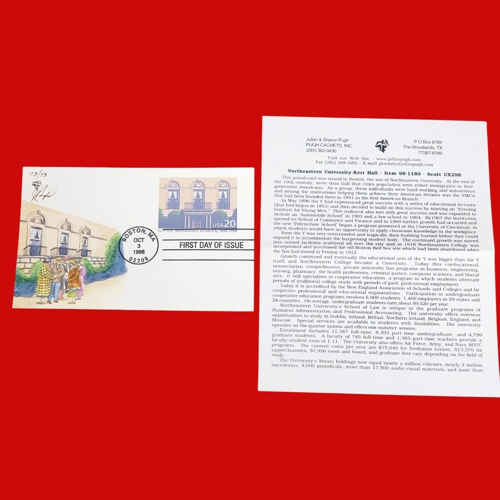 First Day Issue Northeastern University Kerr Hall Stamp Cache Envelope Enclosure