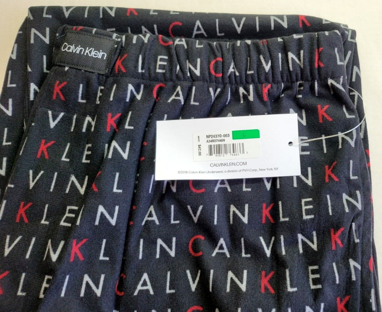 CALVIN KLEIN Fleece Pajama Lounge Sleep Pants Large Black Allover Logo MSRP$42
