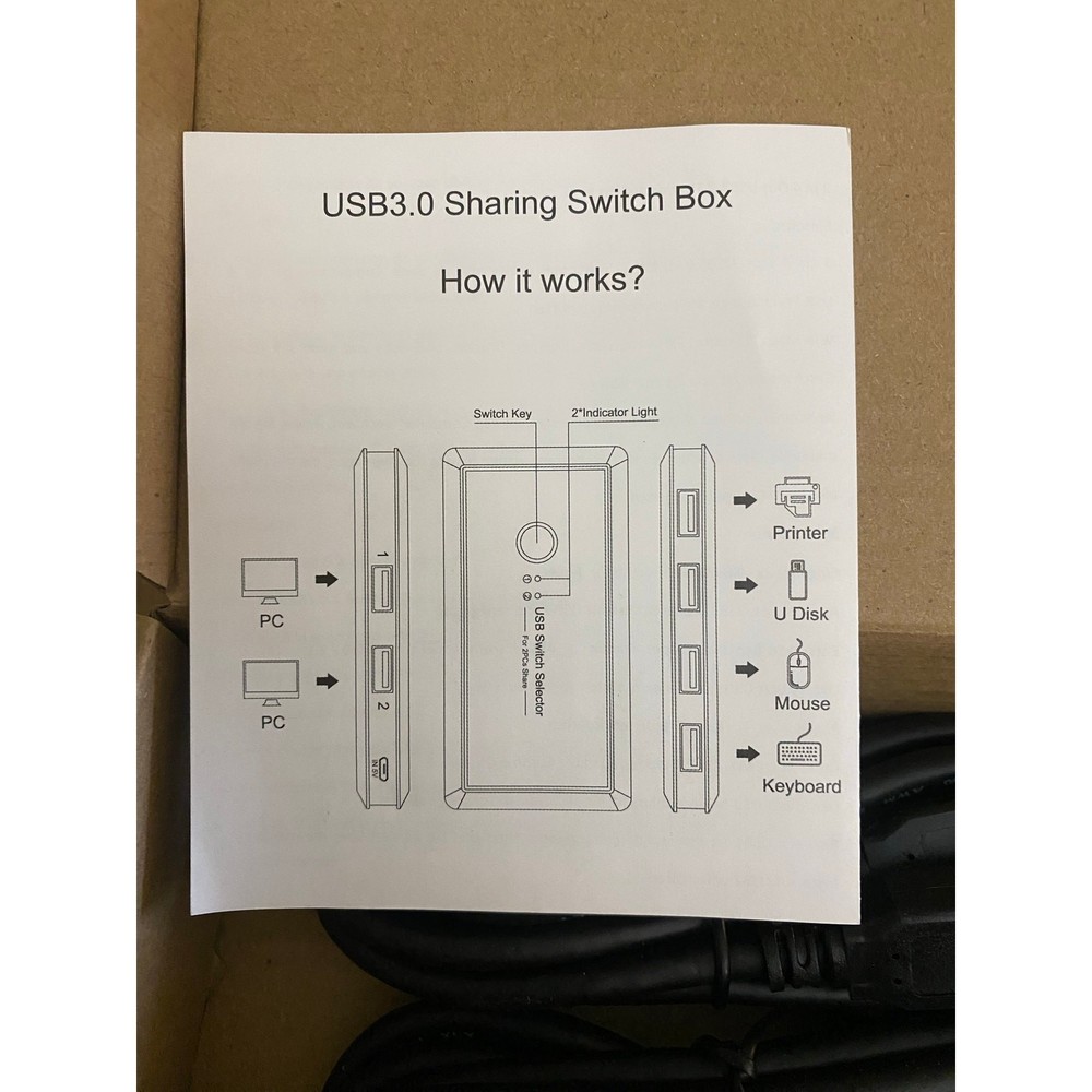 New! USB Selector Hub Port Bi-Directional Printer Sharer Box