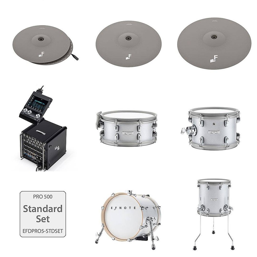 EFNOTE Pro 500 Electronic Drum Kit, Std Set (4 Shells, 3 Cymbals), White Sparkle