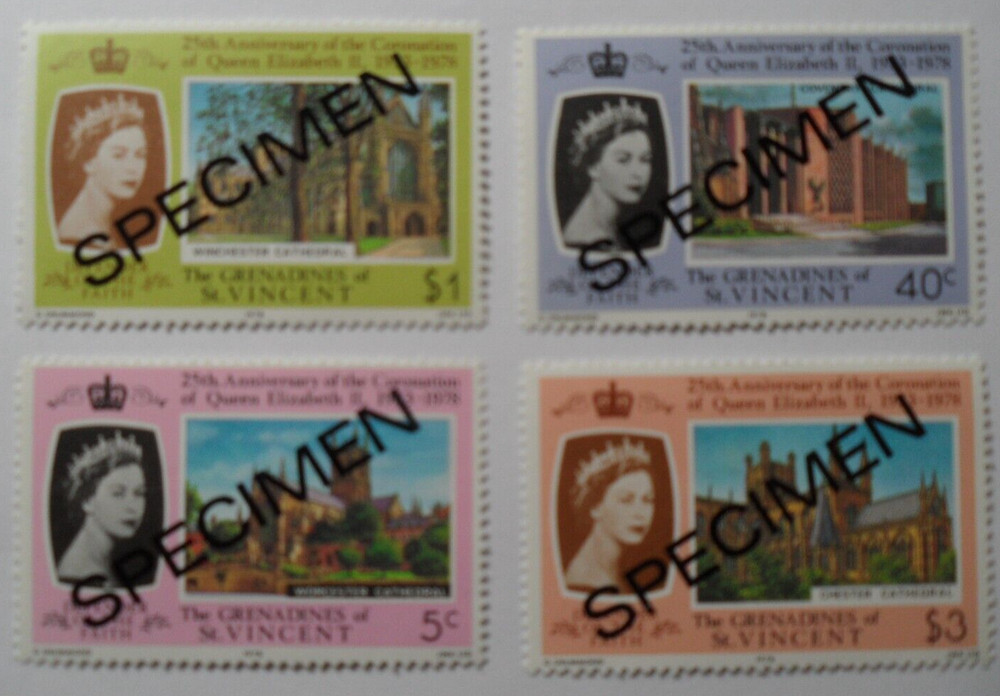 Discount Stamps: ST VINCENT 1978 25th ANN CORONATION OVPTD "SPECIMEN" 4v MNH SET