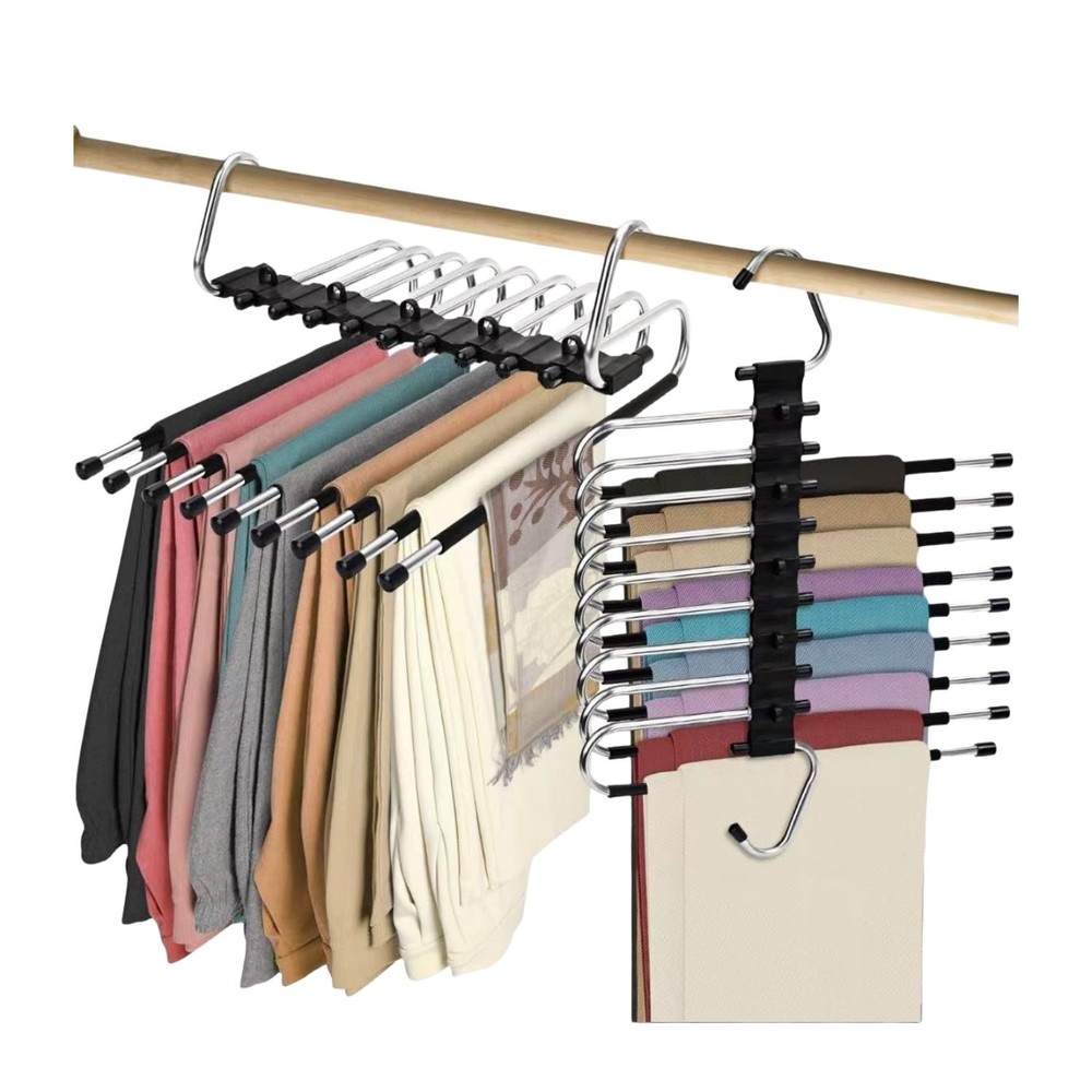 2Pack 9 Layers Foldable Pants Hangers Space Saving Trouser Hanger Multifuncti...