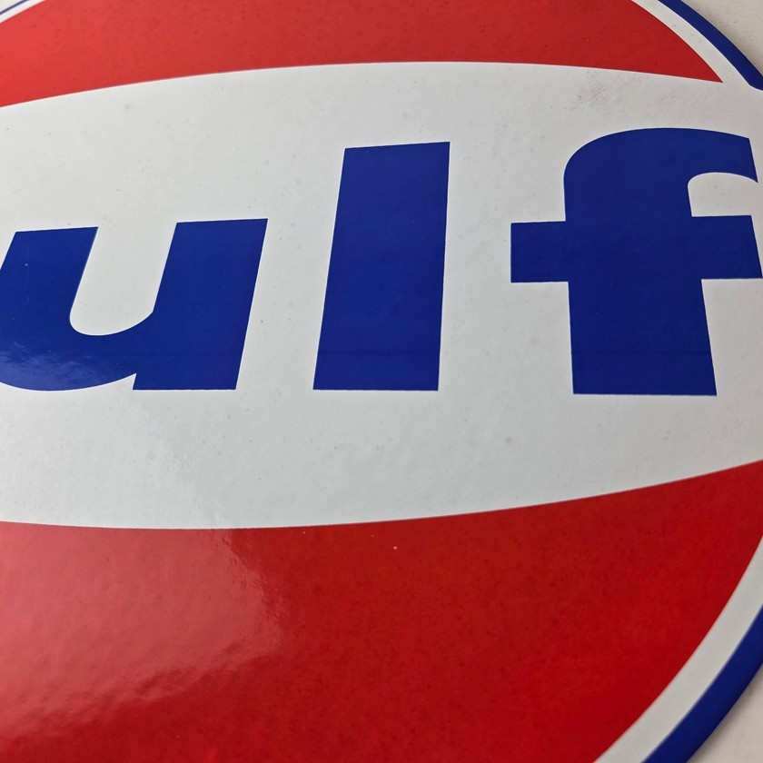 Vintage Gulf Gasoline Sign - Large Service Station Gas Pump Advertising Sign