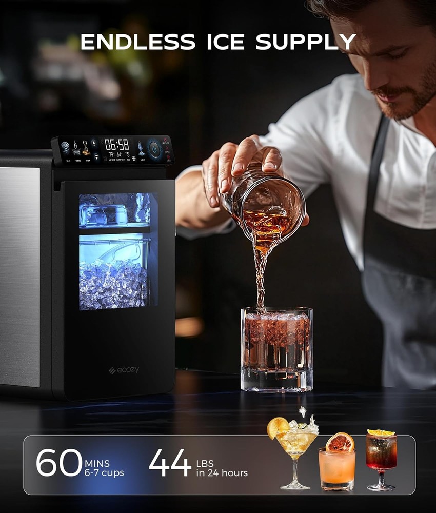 ecozy 44lbs/24H Nugget Ice Maker Countertop Double-Layer Insulation APP Control