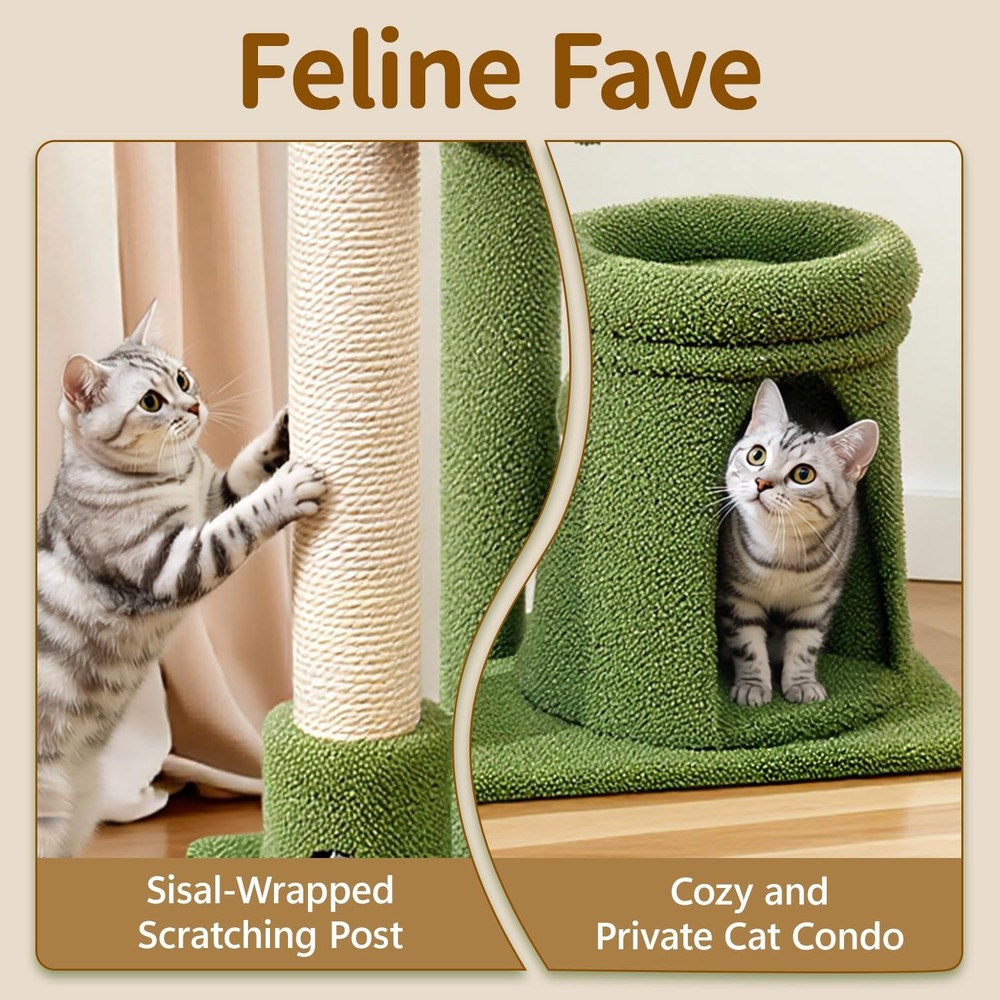 Cat Tree Tower Scratching Post Stand for Indoor, 41" Compact Palm Tree Kitten...
