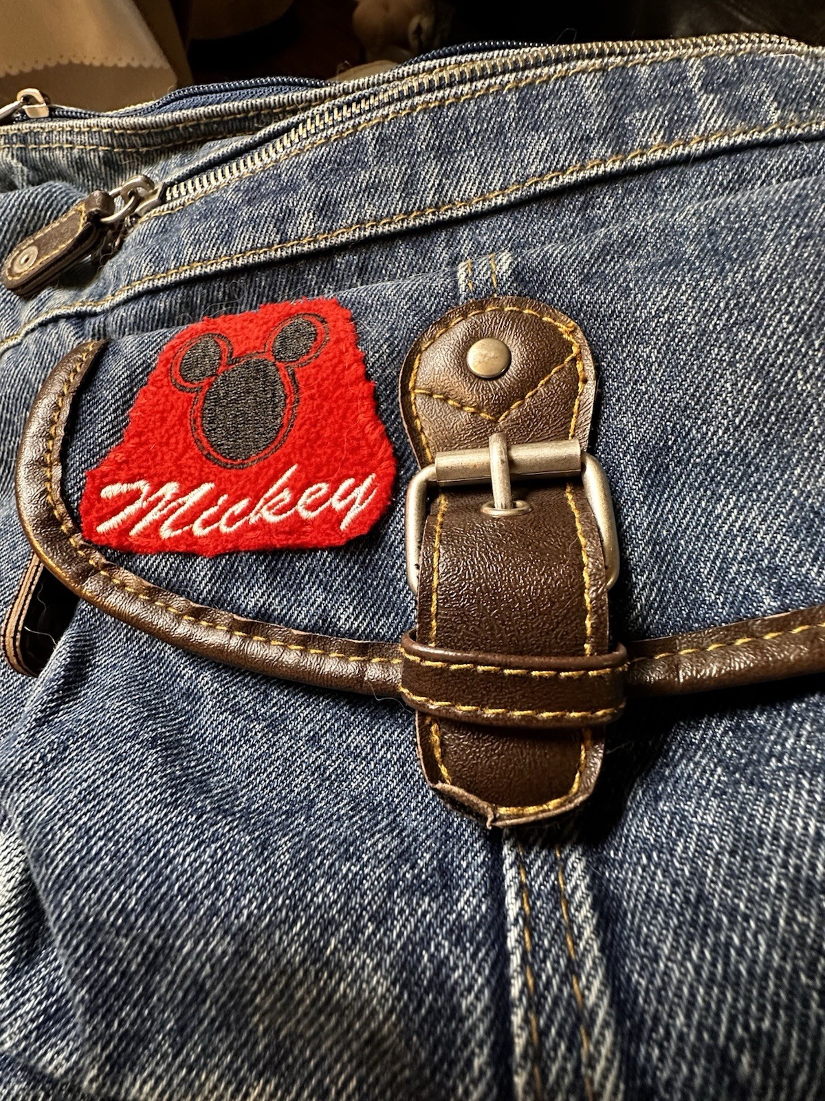 Vtg Mickey Mouse Disney 1990s Dark Denim Jean Purse Bag Patches Zippers READ