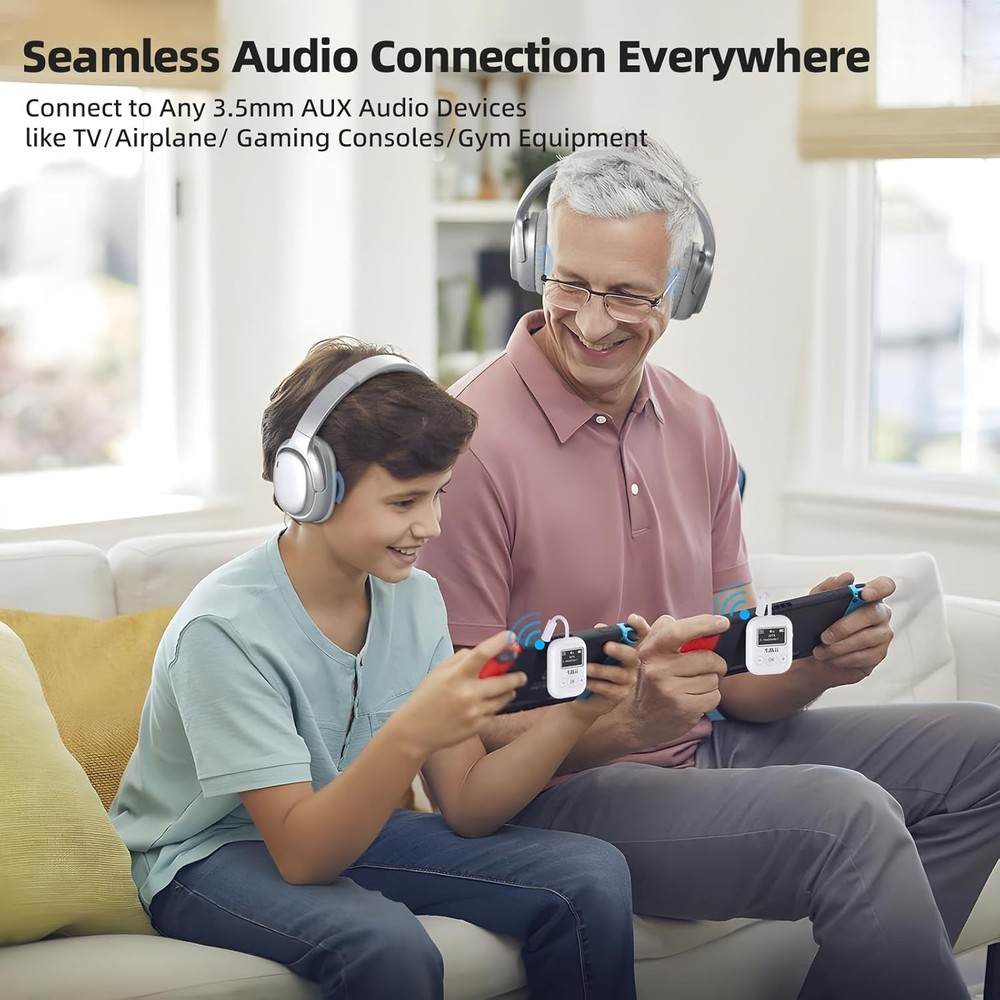 SafeFly Min 3.5mm Bluetooth Transmitter - Dual Device Connection, 25 Hours Use