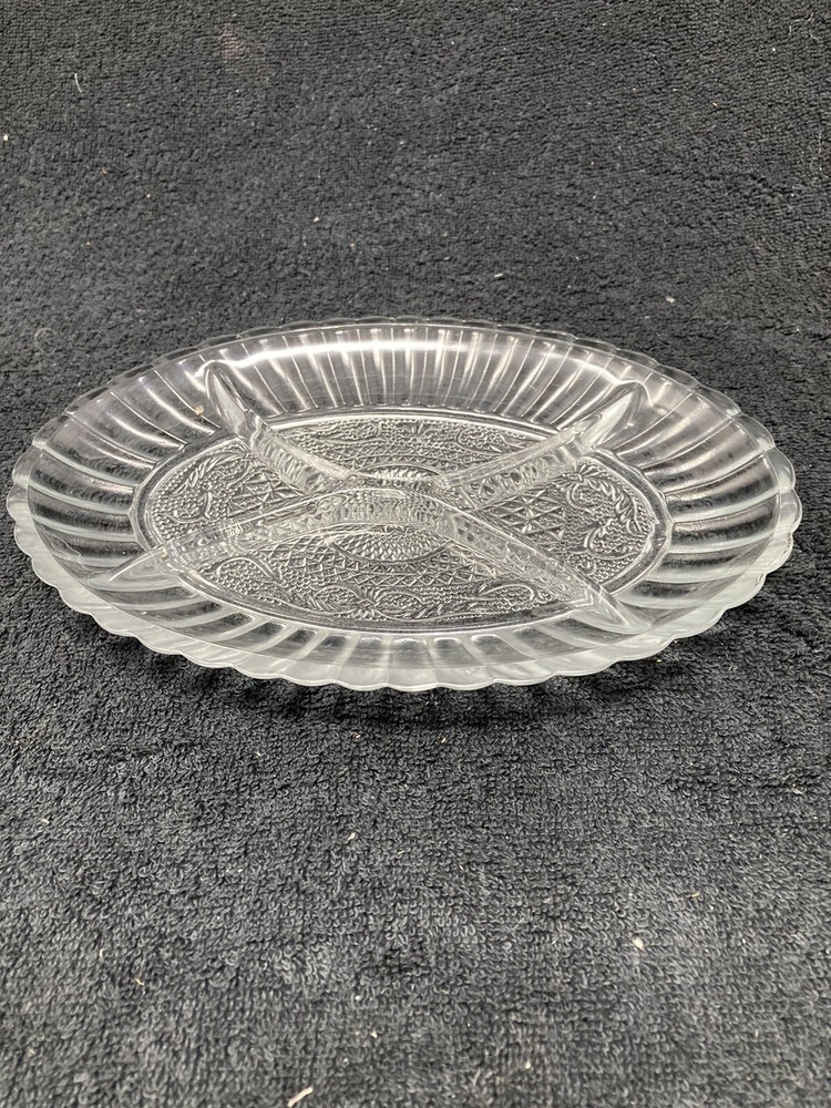 4 Part Crystal Pattern Glass Tray
