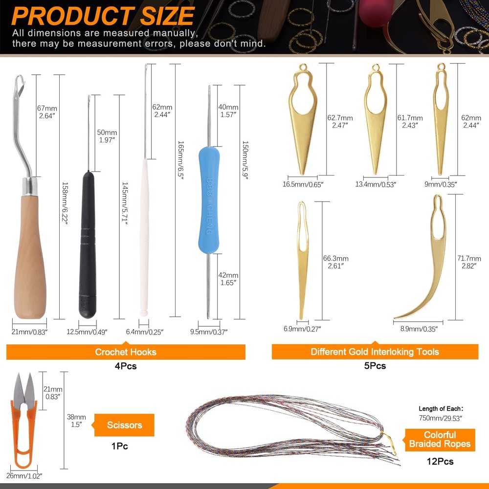 Rustark 49Pcs Dreadlocks Crochet Hook Tools Kit Hair Braid Dreadlocks Needle Int