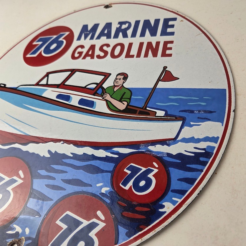 Vintage Union 76 Gasoline Sign - Porcelain Marine Gas Service Pump Sign