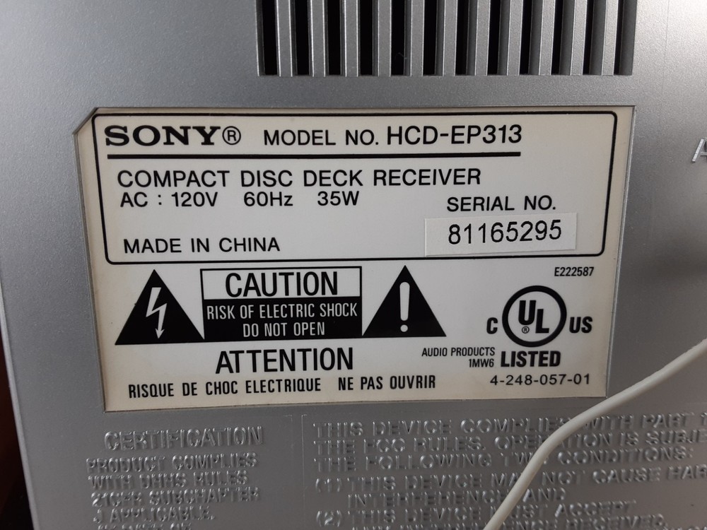 Sony Compact Disc Deck Receiver HCD-EP313 with Speaker System SS-CEP313-UNTESTED