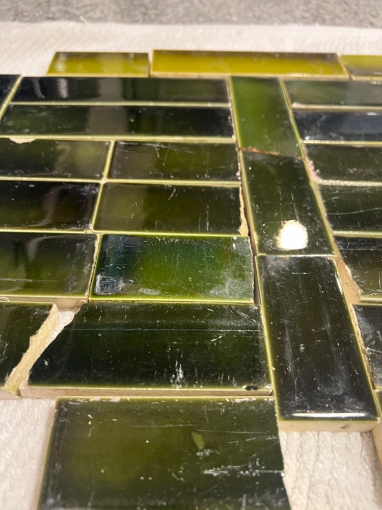 35 ANTIQUE FIREPLACE TILE SOLID GREEN, 3 greens