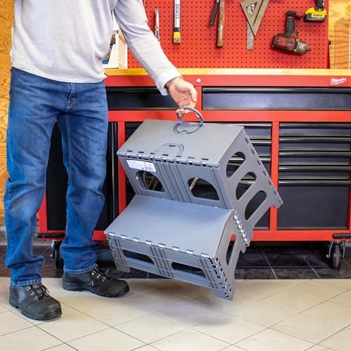 Folding 2 Step Stool for Adults - Collapsible & Foldable Step Industrial Gray