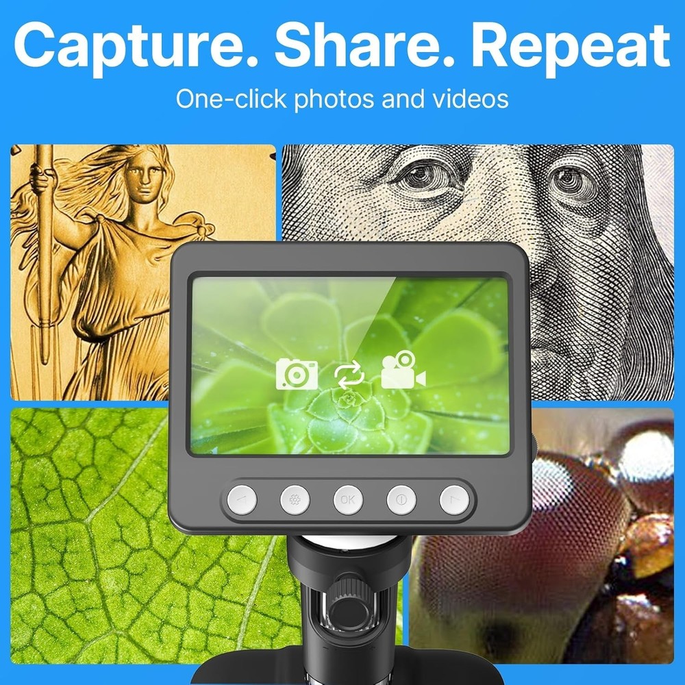 Versatile 1080P USB Digital Microscope with 4.3" LCD and 8 Adjustable LED Lights