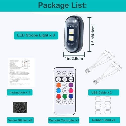 Wireless Mini Led Strobe Flashing Lights with Remote Control for Car, 8