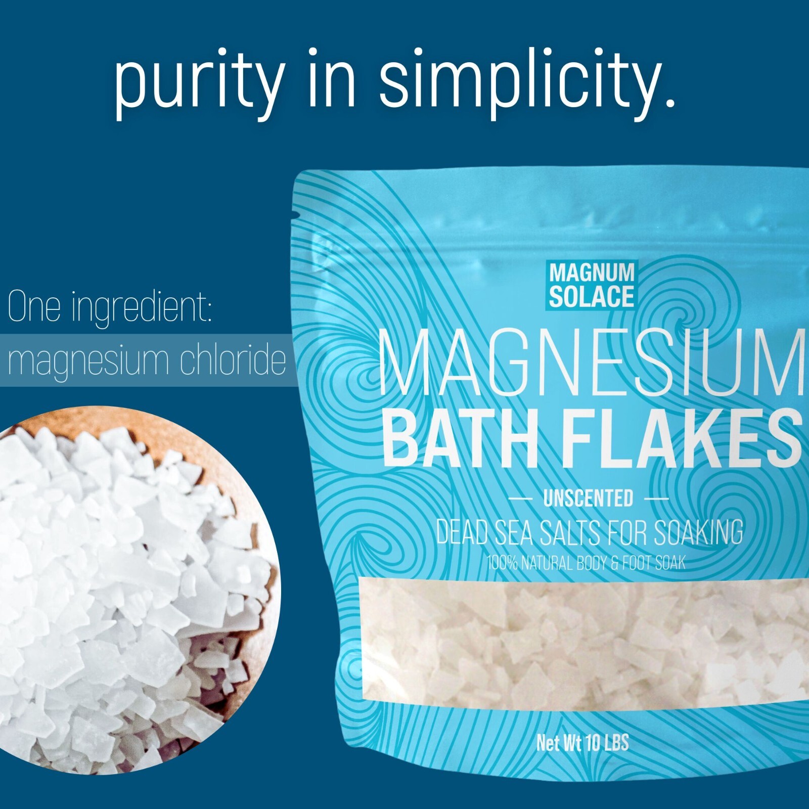 Magnesium Flakes for Bath, Pure Grade Large 10 LBS, Unscented