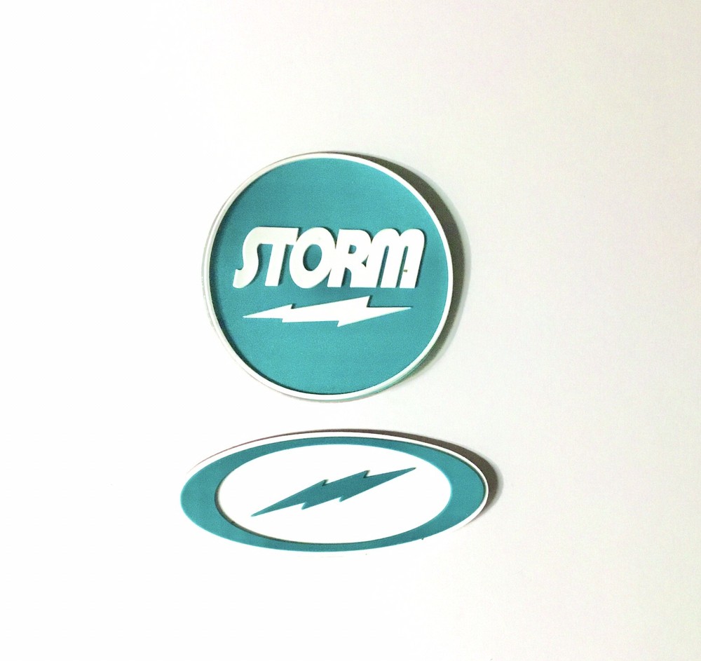 (1) Storm Round Bowling Patch (1) Storm Bolt Oval Bowling Patch. Teal and White