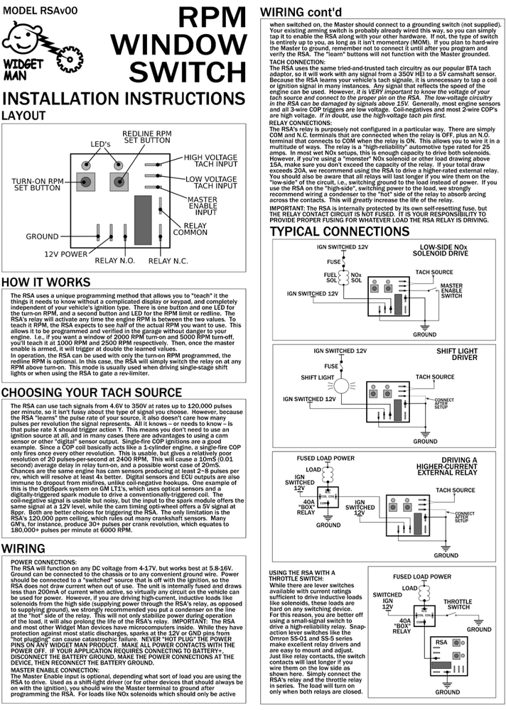 PROGRAMMABLE RPM WINDOW SWITCH, learns everything it needs from your engine!
