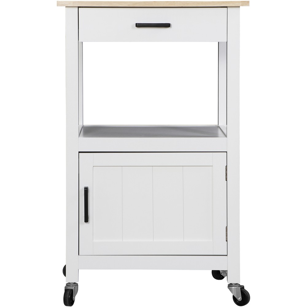 Kitchen Island Rolling Storage Trolley Dining Storage Shelf W/ 360° Wheels White