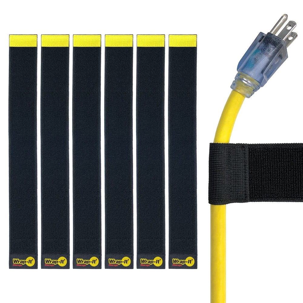 Wrap-It Storage Selfie Straps 16in 6-Pack Black Reusable Hook  Loop Cable Ties