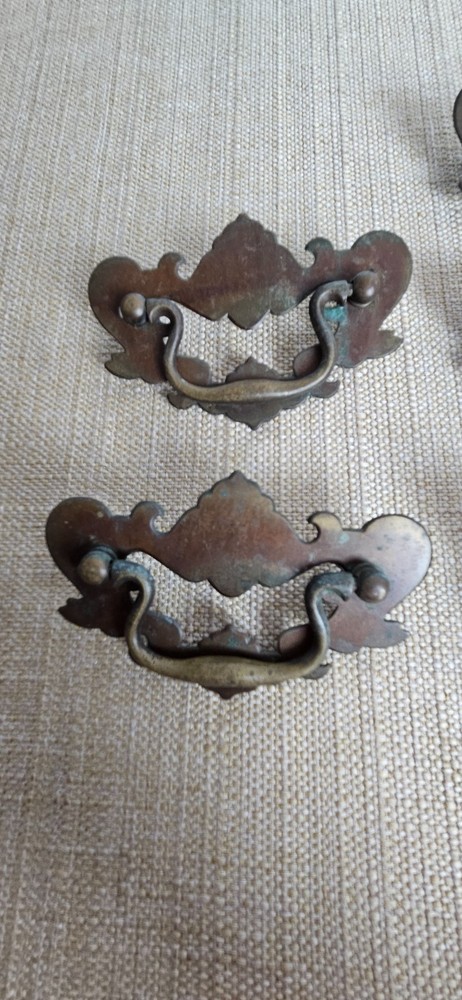 Vintage Chippendale Batwing Drawer Pulls Set 11 Brass 2 Sizes