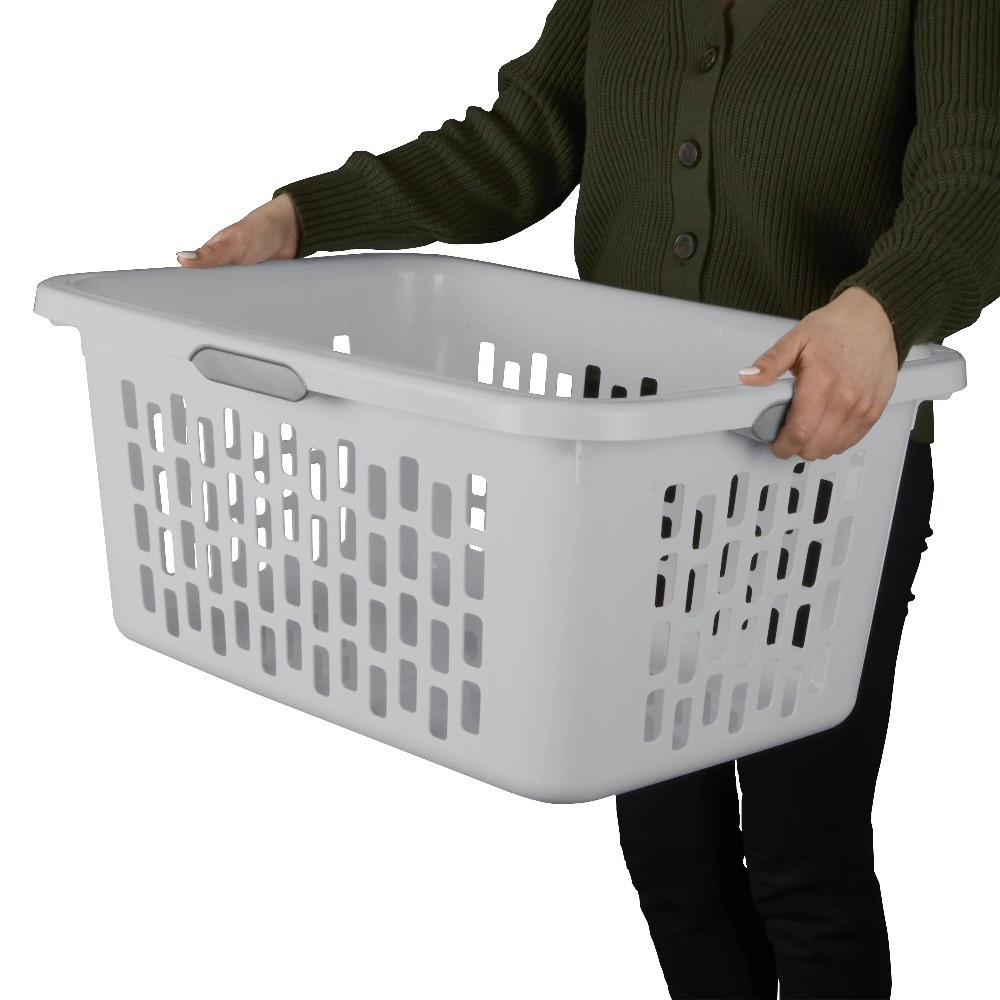 Large Plastic Laundry Basket with Comfort Grip Handles, Breathable Rectangular