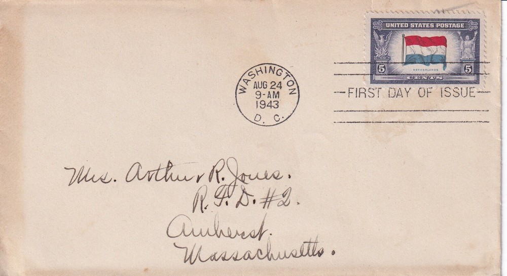 STAMP US SCOTT 913 "Netherlands"  5 CENT 1943 FDC - B