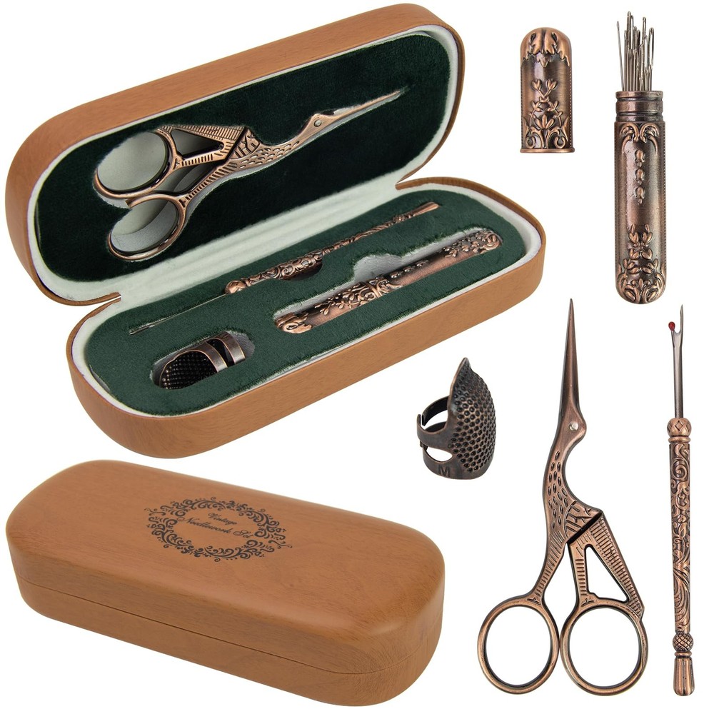 Vintage Embroidery Scissors Kit, Fancy Needlework Set with Crane Stork Shear,...