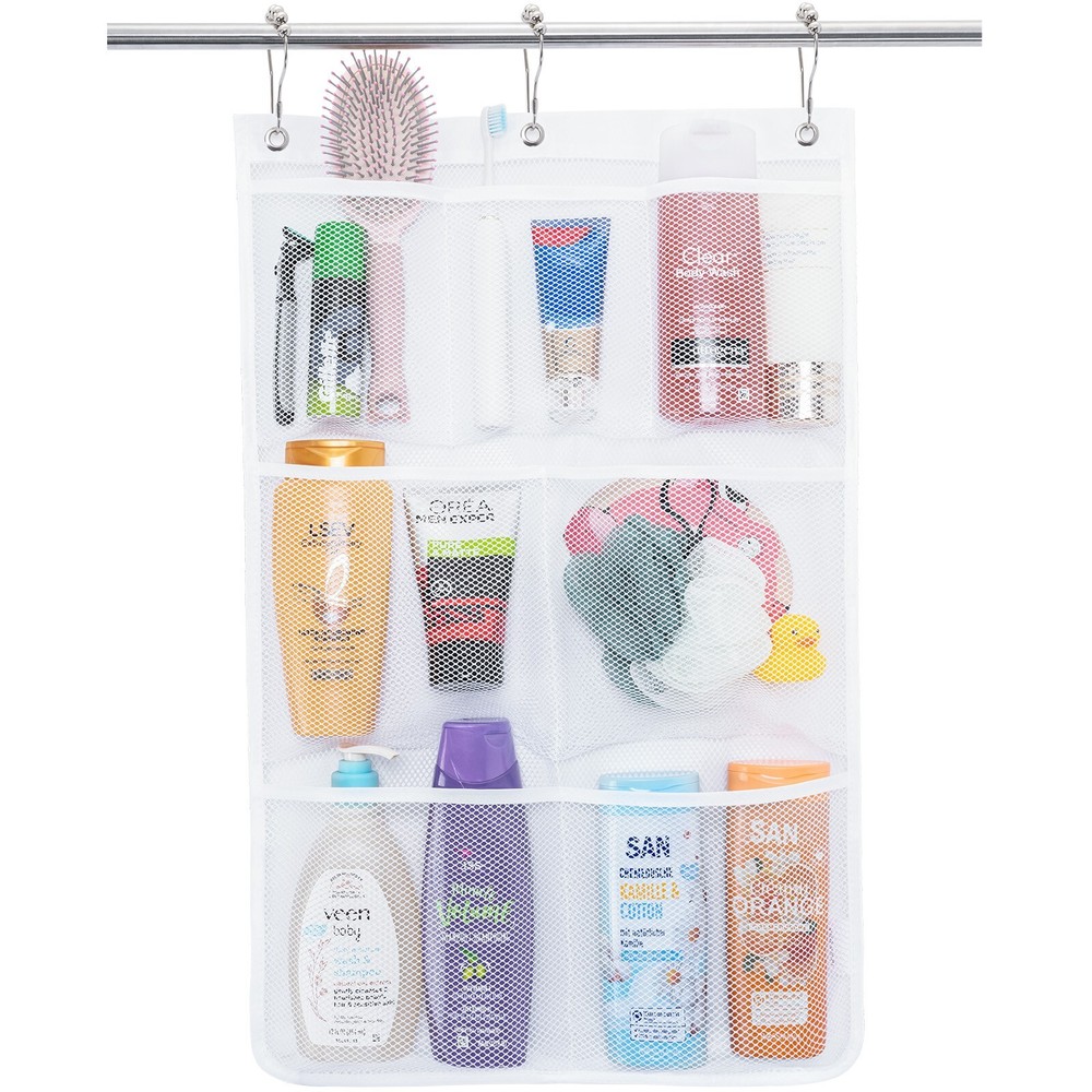 Mesh Shower Caddy, 7 Pockets Hanging Shower Organizer, White