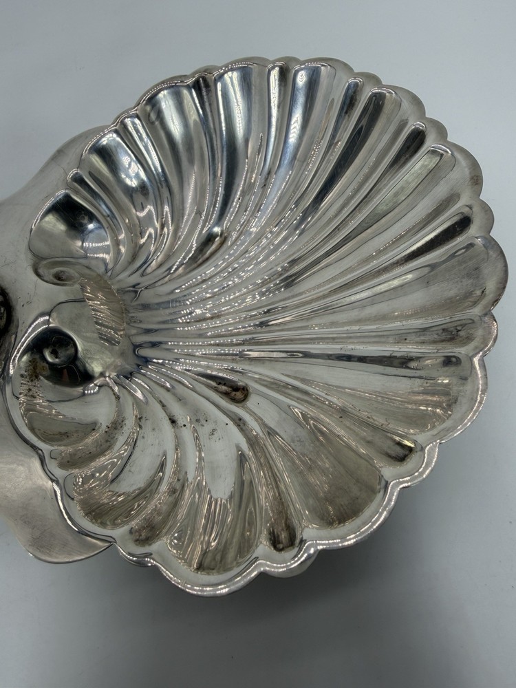 Vtg Crescent Silver Co Plated Double Clam Shell Serving Dish Trinket Tray Footed