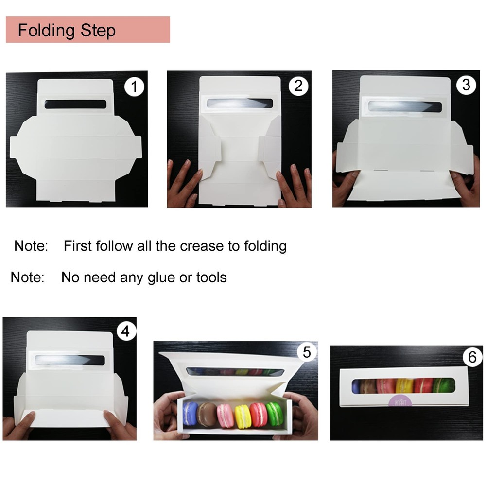 30 Pack Macaron Boxes with Window White Pastry Packaging Container for 6 Bake...