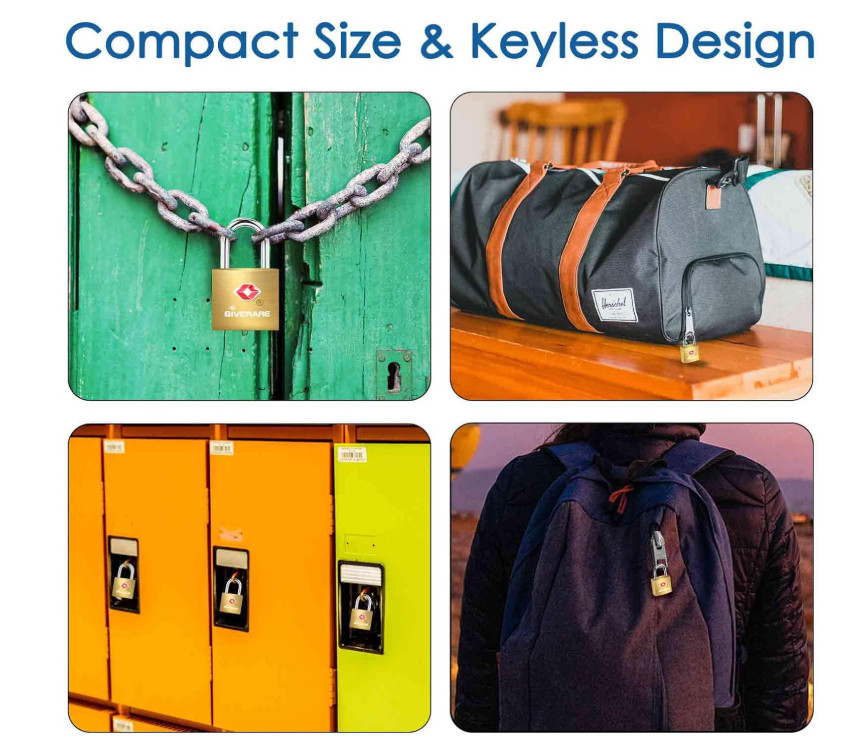 4 Pack TSA Travel Luggage Locks with Keys, Solid Brass Padlocks, Gold