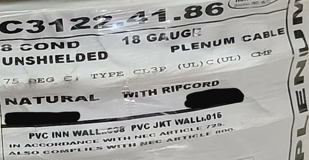 Carol C3122 18/8C Stranded Plenum Media/Security/Control Cable CMP White /50ft