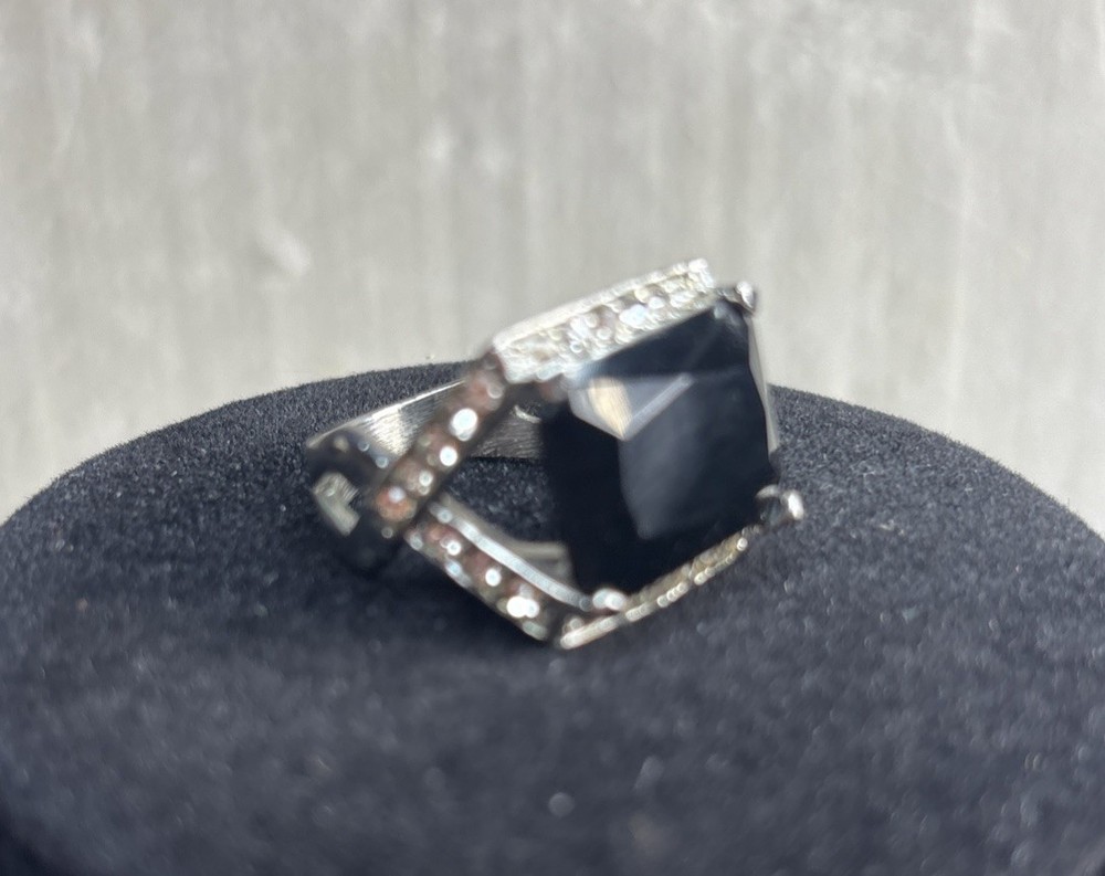 Silver Ring with Large Black Square Stone