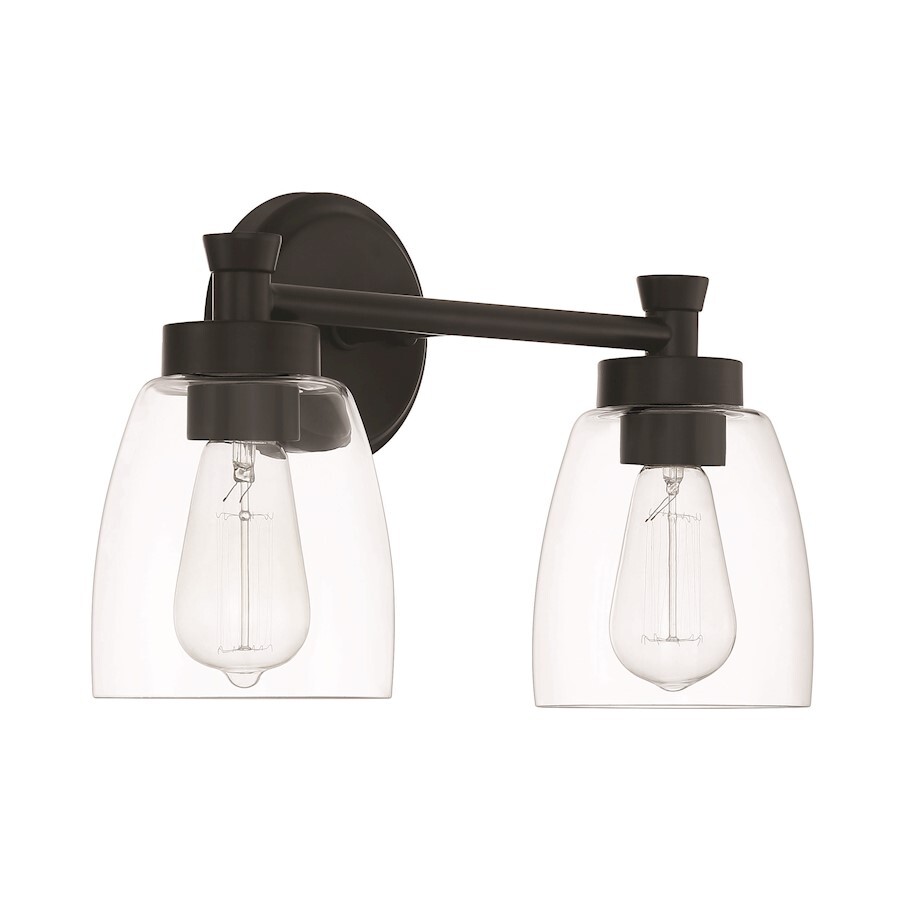 Craftmade Henning 2 Light Vanity, Flat Black/Clear - 12716FB2