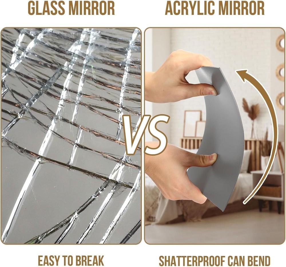 4 Pieces Flexible Mirror Sheets Decorative Self Adhesive Plastic Mirror Decor